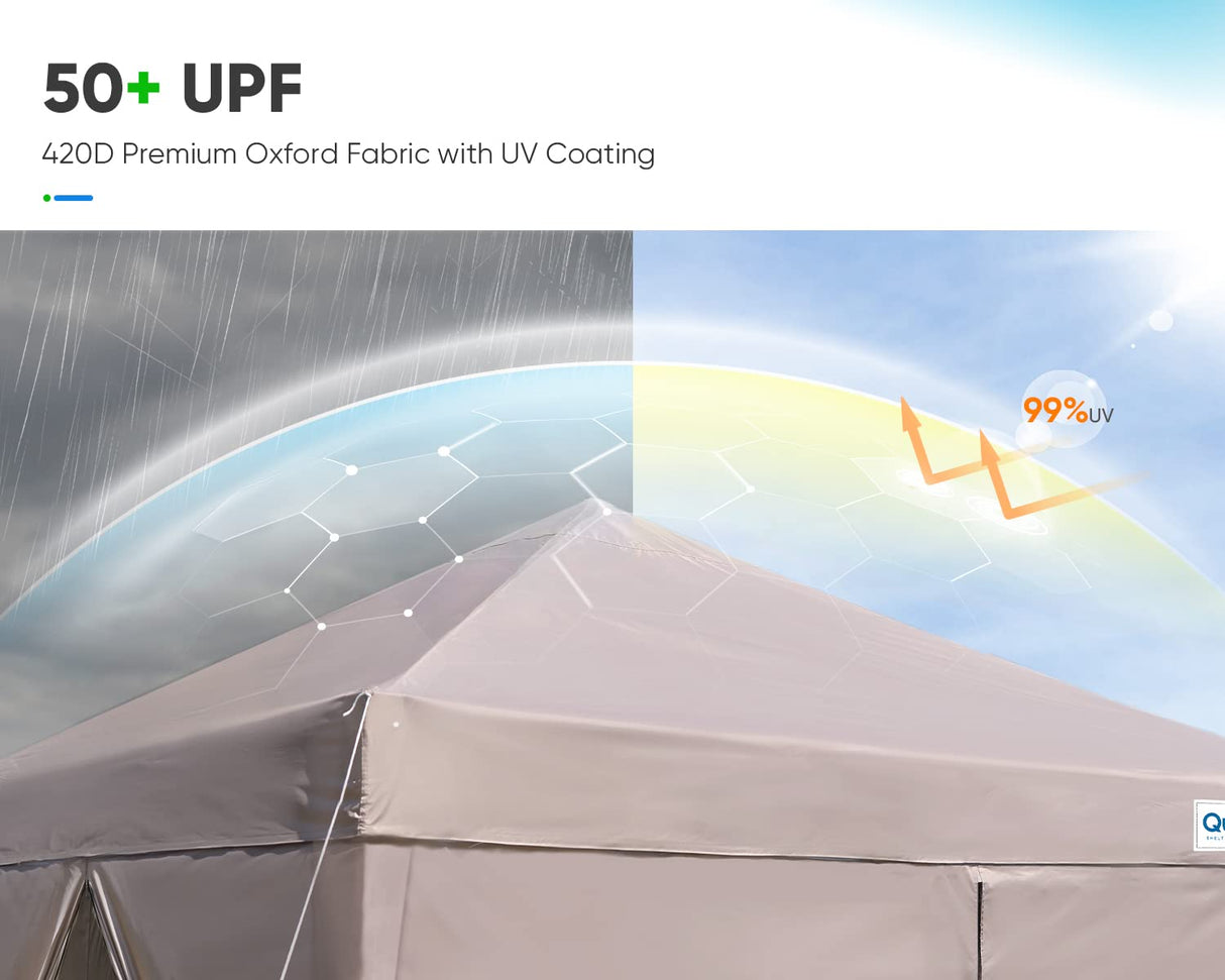 Quictent 8 x 8 ft Privacy Pop up Canopy Tent with Sidewalls, Instant Gazebo Canopy Shelter Enclosed Portable, Mesh Windows & Waterproof (Tan) Quictent
