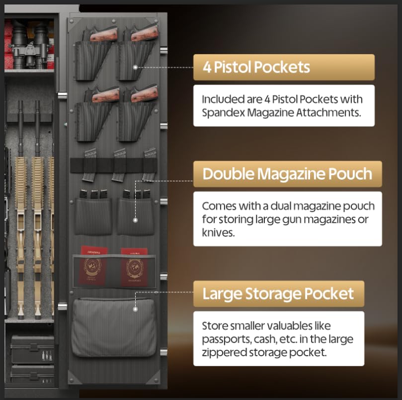 KAER 20 Fireproof Gun Safe - Biometric Gun Safe for Rifles and Pistols Fire Proof Large Rifle Safe Long Gun Cabinet for Shotguns with Digital Keypad, Removable Gun Racks, Pistol Pockets KAER