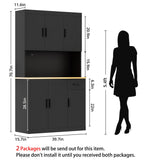 DIYART Black Kitchen Pantry Cabinet, 71" Tall Kitchen Storage Cabinet with Power Outlet, Freestanding Kitchen Hutch with countertop DIYART