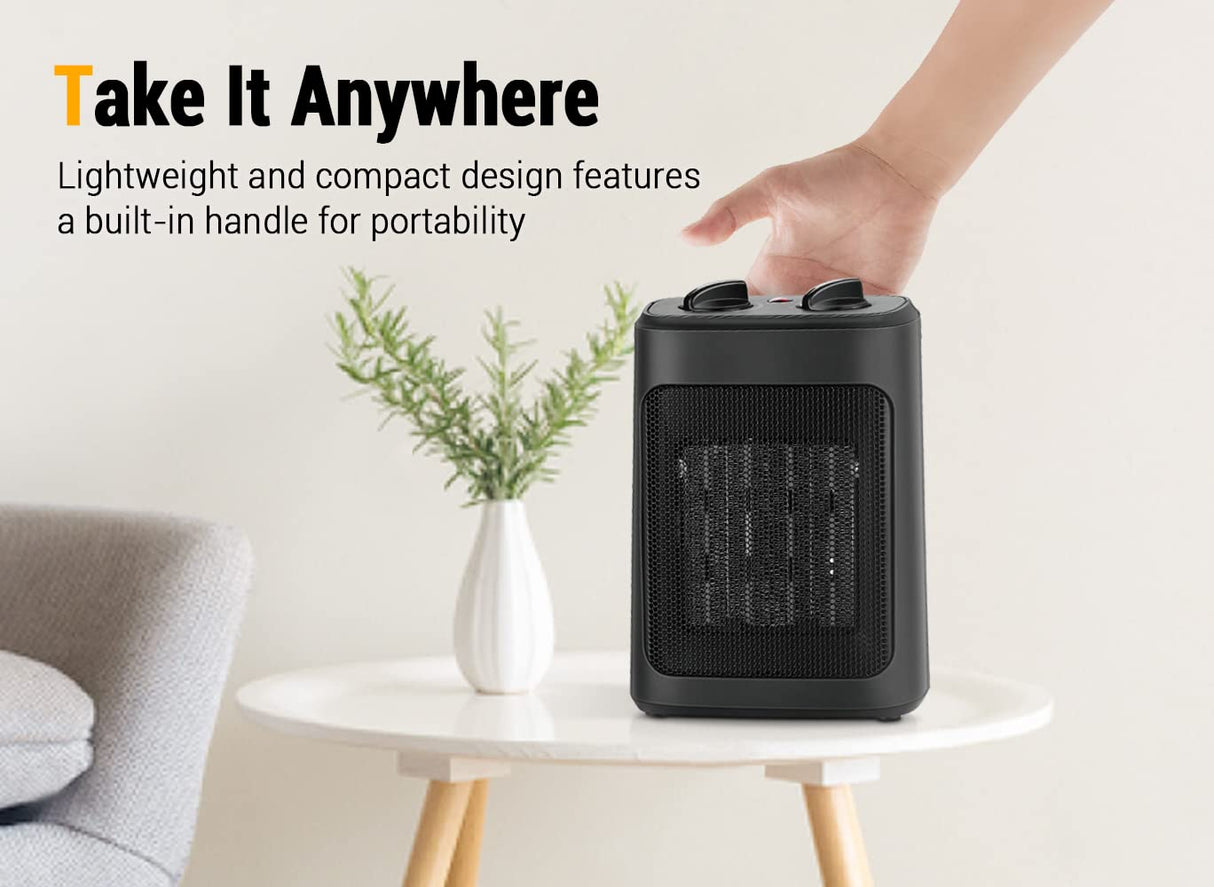 Space Heater, 1500W Electric Heaters Indoor Portable with Thermostat, PTC Fast Heating Ceramic Room Small Heater with Heating and Fan Modes for Bedroom, Office and Indoor Use Aikoper