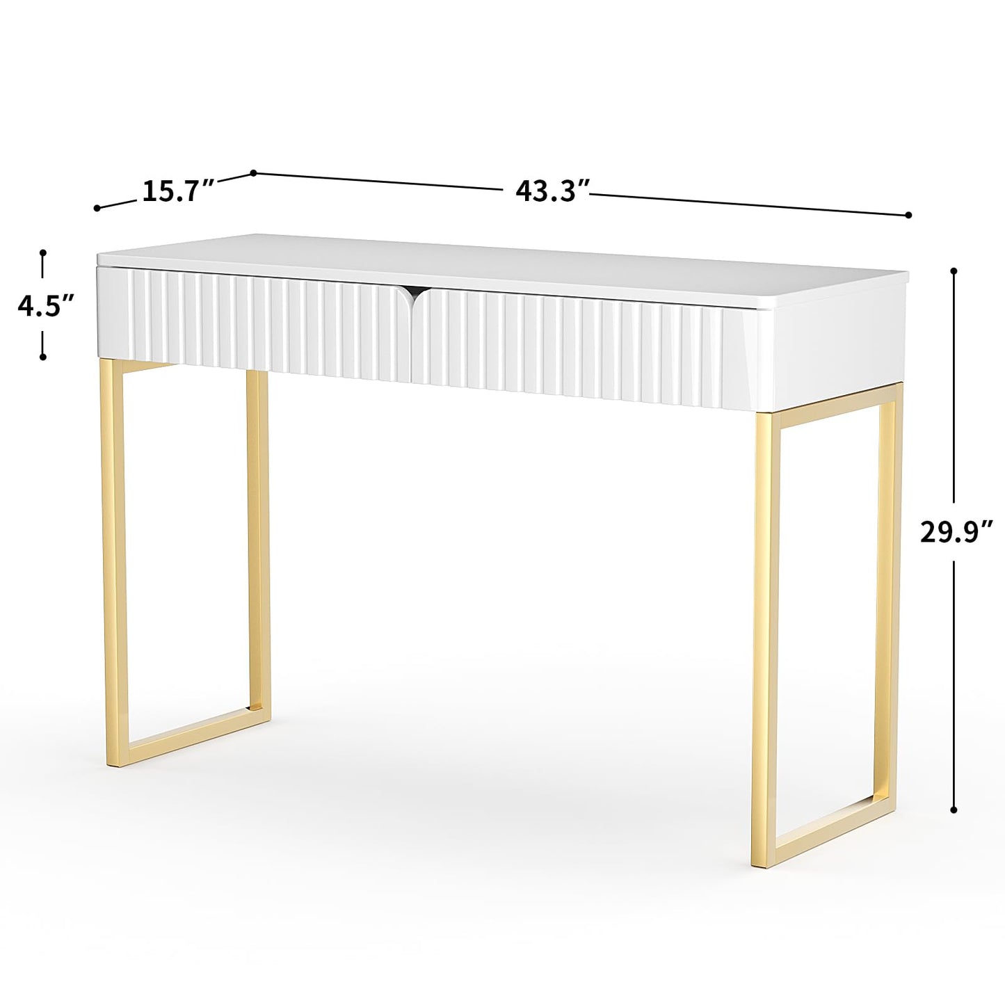 Tamworth Design Elegant Modern Desk, 2 Drawers, Gold Legs, 43.3x15.75 inches, Home Office, Makeup Vanity, Computer, Writing, Study, Entryway, Sofa Table