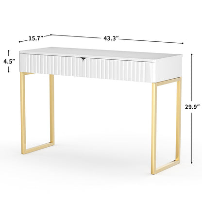 Tamworth Design Elegant Modern Desk, 2 Drawers, Gold Legs, 43.3x15.75 inches, Home Office, Makeup Vanity, Computer, Writing, Study, Entryway, Sofa Table