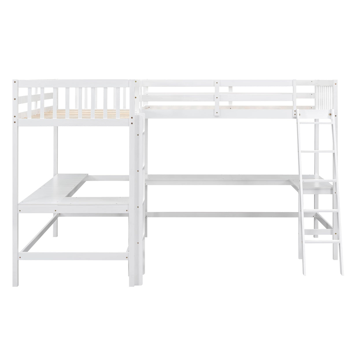 CITYLIGHT L-Shaped Loft Bed with 2 Built-in L-Shaped Desks,Wood Twin Size Loft Bed with Desk Underneath for Kids,Double Loft Beds with Guardrails and Ladders for Boys Girls Teens,White CITYLIGHT