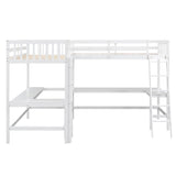CITYLIGHT L-Shaped Loft Bed with 2 Built-in L-Shaped Desks,Wood Twin Size Loft Bed with Desk Underneath for Kids,Double Loft Beds with Guardrails and Ladders for Boys Girls Teens,White CITYLIGHT