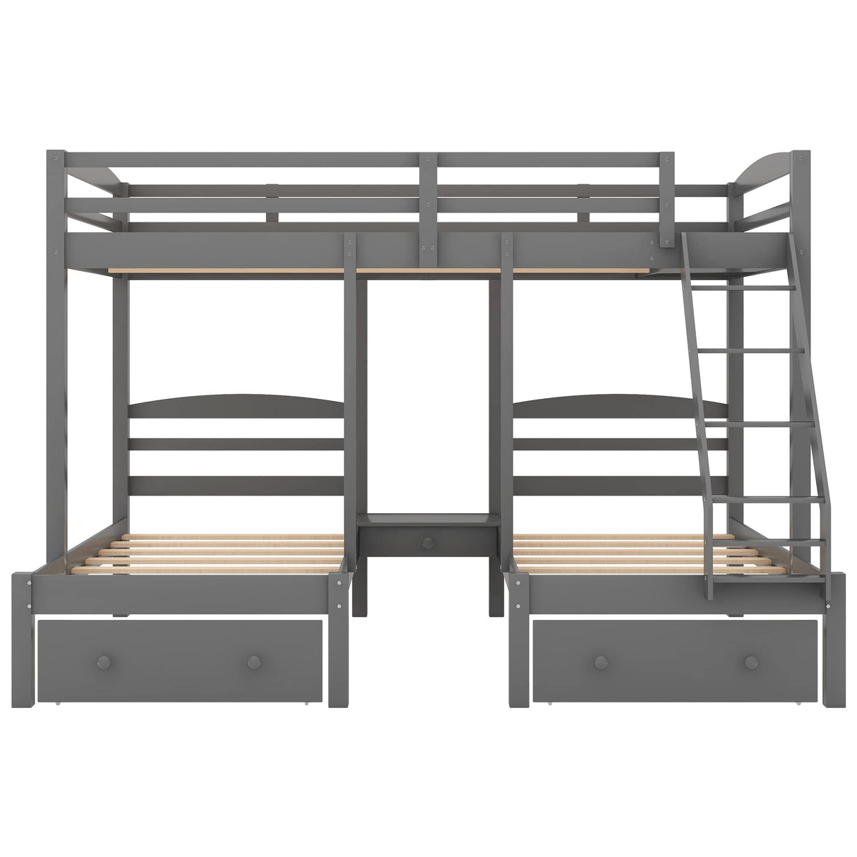 Harper & Bright Designs Triple Bunk Beds with Drawers and Guardrails,Full Over Twin & Twin Bunk Bed with Storage, Wooden Triple Bunk for Kids, Teens,Girls Boys (Gray with Drawers) Harper & Bright Designs