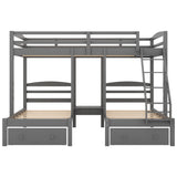Harper & Bright Designs Triple Bunk Beds with Drawers and Guardrails,Full Over Twin & Twin Bunk Bed with Storage, Wooden Triple Bunk for Kids, Teens,Girls Boys (Gray with Drawers) Harper & Bright Designs