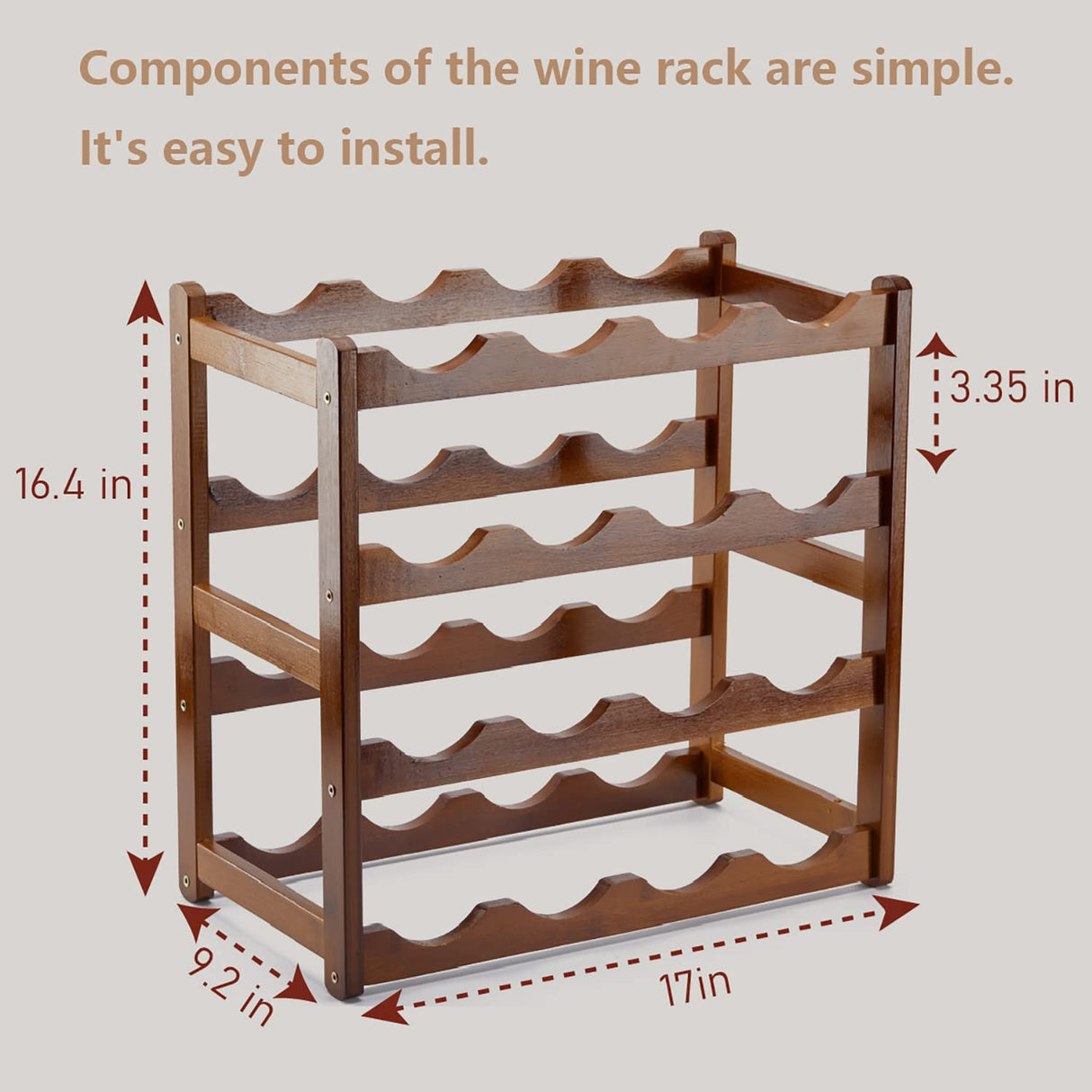 Homevany Bamboo Wine Rack,4 Tier, Wine Bottle Holder, Hold 16 Bottles for Home Kitchen, Dinging Room, Pantry, Cabinet, Bar Homevany