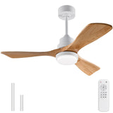 BOJUE 42 Inch White Ceiling Fans with Lights and Remote,Dimmable LED Light,Quite Reversible DC Motor,Memory Function,Modern Solid Wood Indoor Outdoor Ceiling Fan with Light for Farmhouse Bedroom Patio BOJUE