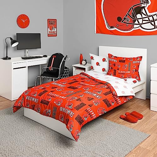 FOCO Cleveland Browns NFL Team Color Bed In a Bag Comforter Bedding 5 Piece Twin Set FOCO