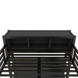 Full Size Loft Bed with Wardrobe and Storage Cubes, Heavy Duty Loft Bed with Desk, Storage Shelf and Guardrail, Black Bellemave