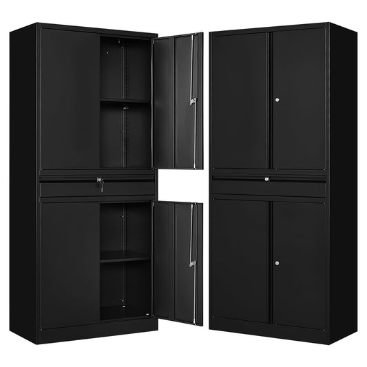 BYNSOE Metal Storage Cabinet with Locking Metal Garage Cabinet with Adjustable Shelves Tool Storage Cabinet with 1drawer Steel Locker Cabinet for Home Garage (Black-71 0 Caster)