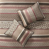 Madison Park Quilt Set Luxurious Jacquard Stripes Design - All Season, Coverlet Bedspread Lightweight Bedding Layer, Shams, Decorative Pillow, Full/Queen(90"x90"), Floral Red 5 Piece Madison Park