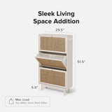 mopio Hannah Shoe Cabinet, Natural Rattan Farmhouse Shoe Organizer, Shoe Storage, Closet Shoe Rack for Entryway, with Spacious Storage Cabinet, Shelves, Sturdy Solid Wood Legs (Whitewash) mopio