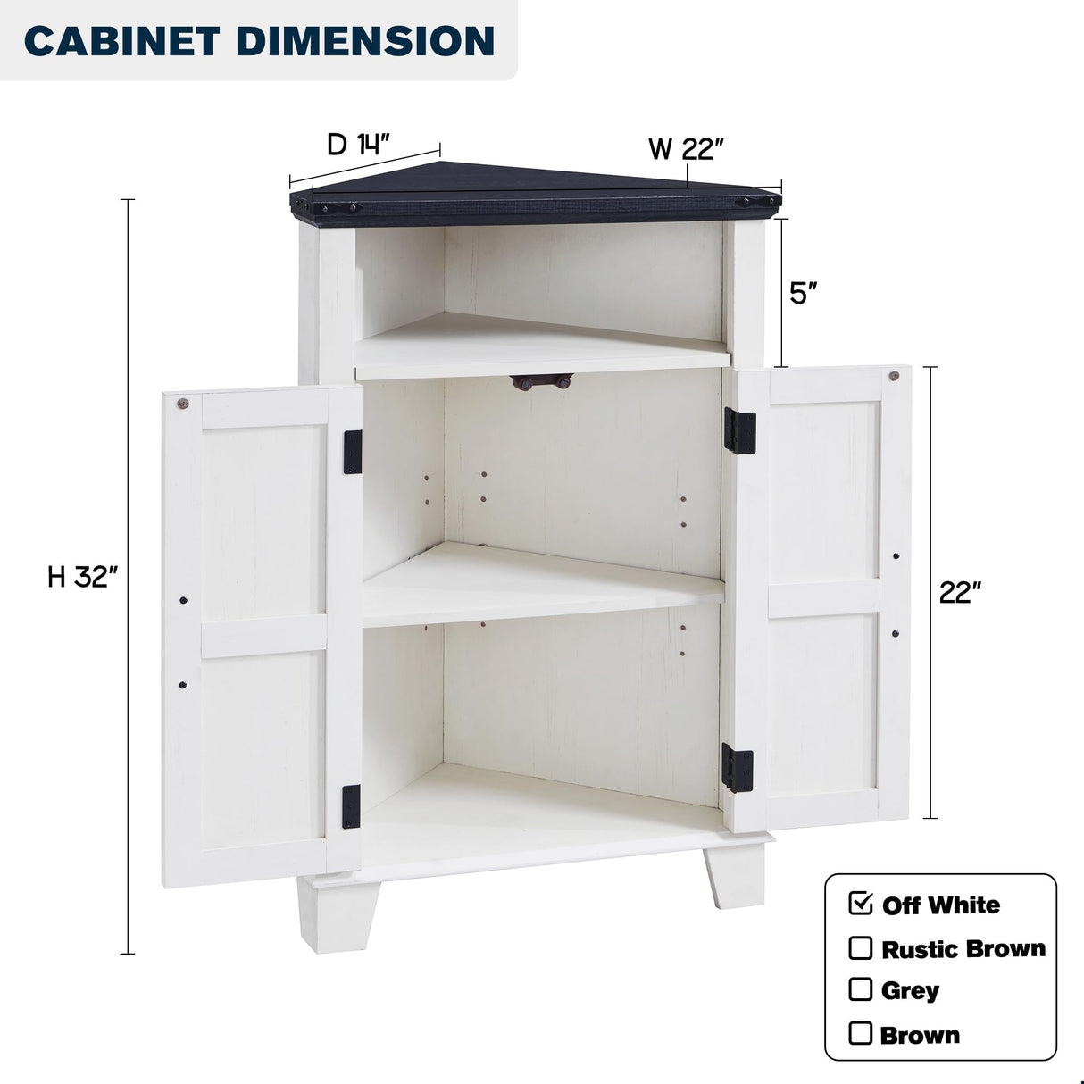 ACCOHOHO Corner Bathroom Cabinet, Farmhouse Small Corner Cabinet with Barn Door & Adjustable Shelf, Corner Kitchen Cabinet, Storage Cabinet for Bathroom, Kitchen, Living Room, Off White ACCOHOHO