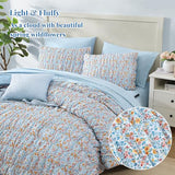 BLOOMHAVEN Queen Comforter Set - 7 Pieces Blue Classic Puff Floral Bedding Sets for All Seasons, Shabby Chic Farmhouse Bed in a Bag Queen with Wildflowers Fluffy Comforter, Sheets, Pillowcases & Shams BLOOMHAVEN