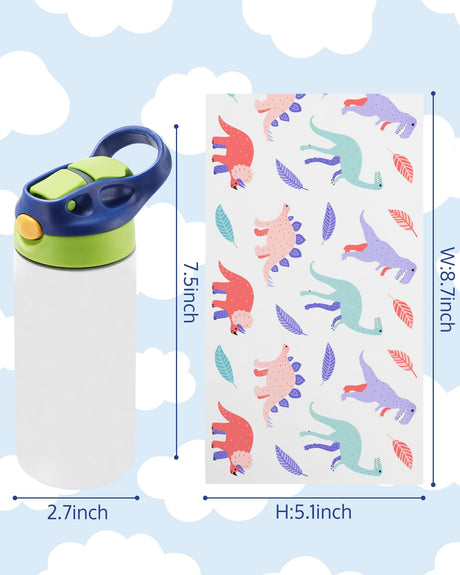 OFFNOVA 12oz Kids Sublimation Tumbler, 8 Pack Kids Sublimation Tumbler Blank with One-click Pop-up Straw and Handle for Heat Transfer, Children Sublimation Cups for Milk, Soda, Juice, Drinks OFFNOVA