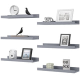 DOLLFIO Floating Shelves Set of 6, Grey Wall Shelves with Lip, Display Shelves for Wall Decor, Modern Picture Ledge for Living Room, Bedroom, Nursery, Bathroom, Pictures, Books, Plants- Grey DOLLFIO
