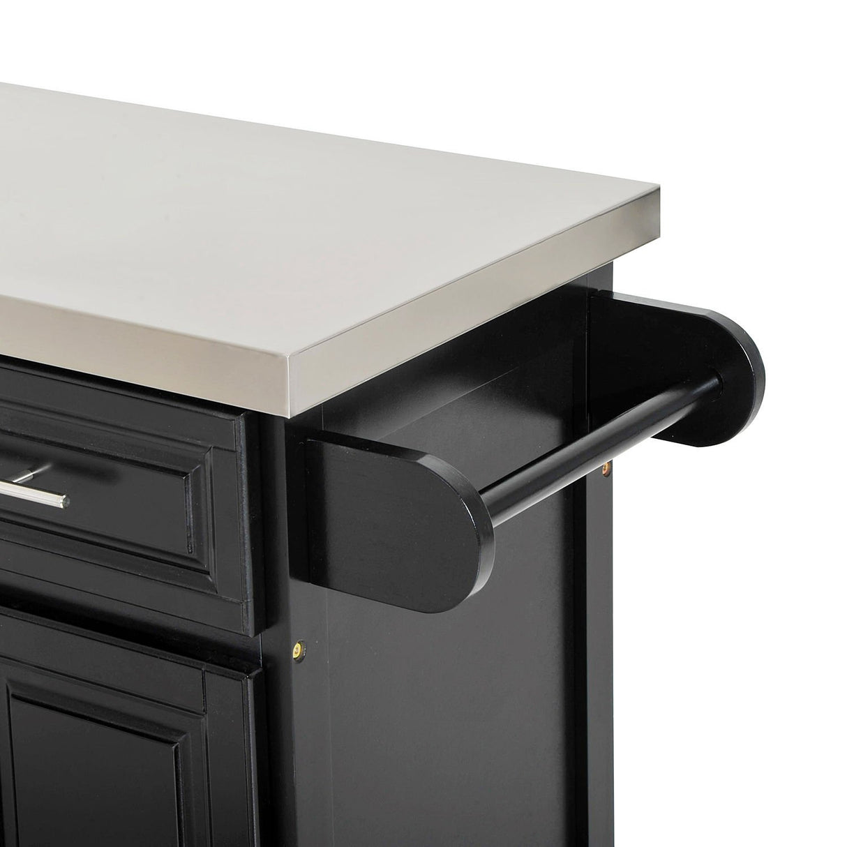 HOMCOM Rolling Kitchen Island with Storage, Portable Kitchen Cart with Stainless Steel Top, 2 Drawers, Spice, Knife and Towel Rack and Cabinets, Black HOMCOM
