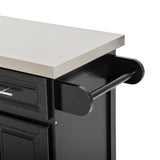HOMCOM Rolling Kitchen Island with Storage, Portable Kitchen Cart with Stainless Steel Top, 2 Drawers, Spice, Knife and Towel Rack and Cabinets, Black HOMCOM