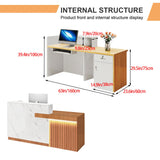 Thcbme Reception Desk with Lockable Drawer Office Front Desk Checkout Counter Wooden Reception Table for Beauty Salon Lobby Shop Retail White and Brown Right 63inch/160cm Thcbme