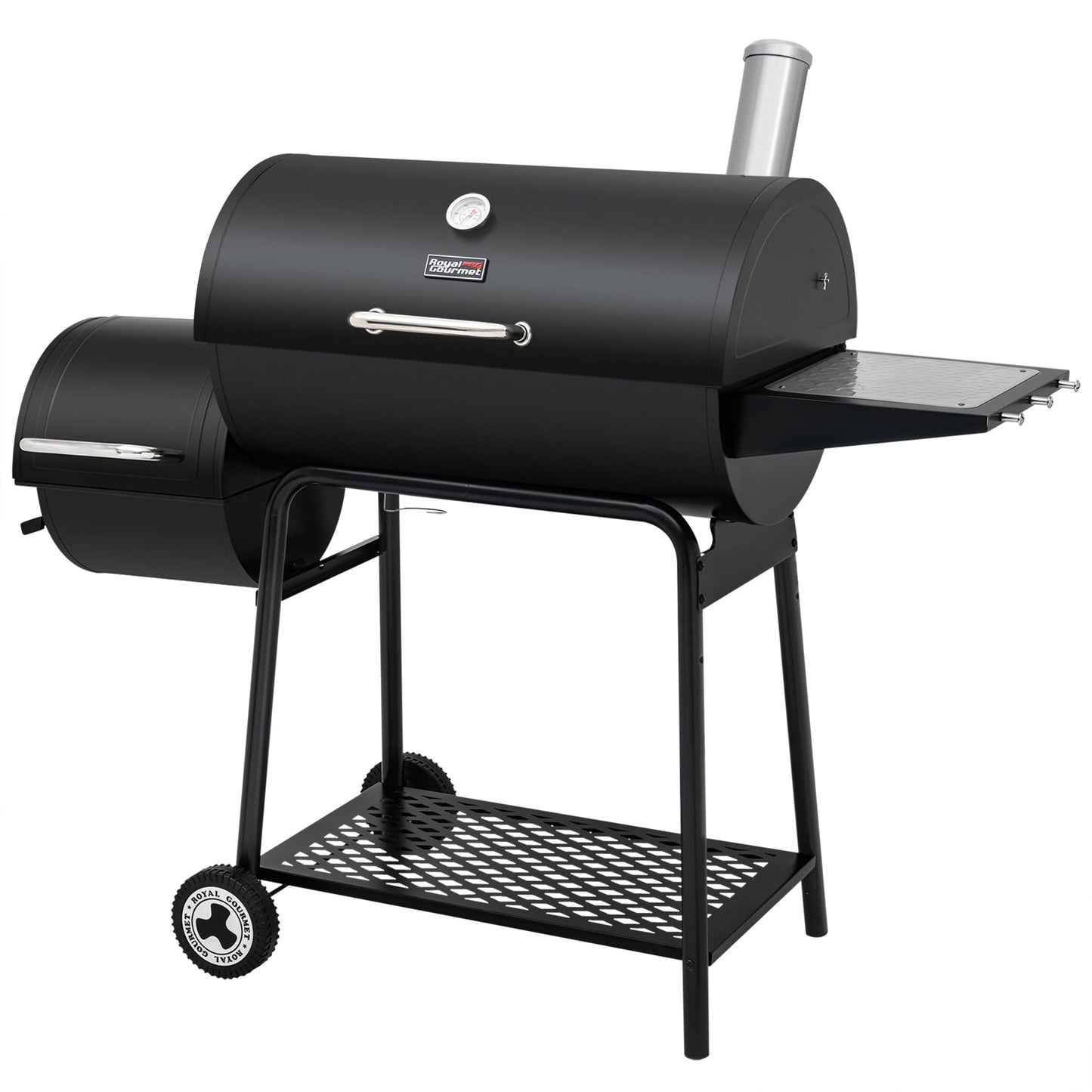 Royal Gourmet CC1830M 30-Inch Barrel Charcoal Grill with Offset Smoker & Warming Rack, Outdoor BBQ Grill with 811 Sq. In. Cooking Space for Backyard, Patio and Parties, Black