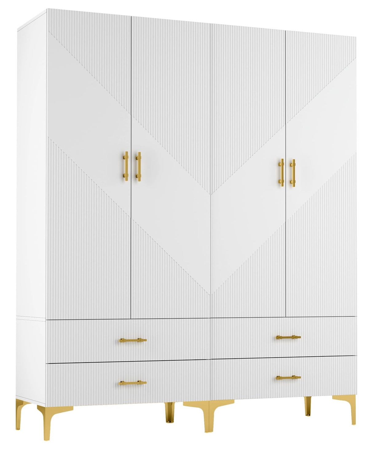 vinform Wardrobe Armoire with 4 Doors, 4 Drawers and 2 Hanging Rods, Twill Wood Closet Storage with Metal Cabinet Legs, White 20.4" D x 63" W x 76.77" H (V Modern) vinform