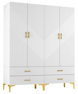 vinform Wardrobe Armoire with 4 Doors, 4 Drawers and 2 Hanging Rods, Twill Wood Closet Storage with Metal Cabinet Legs, White 20.4" D x 63" W x 76.77" H (V Modern) vinform