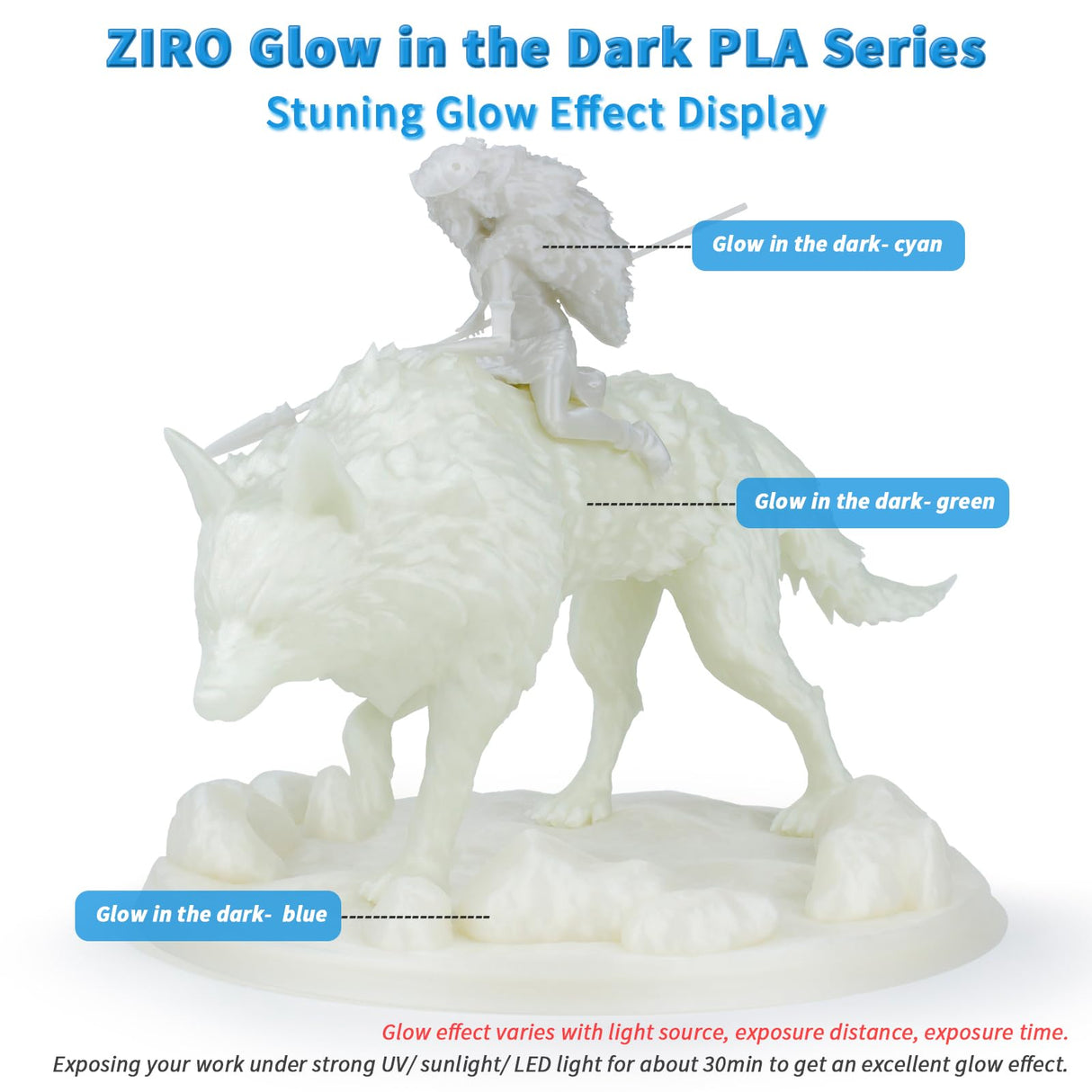 ZIRO Glow in The Dark Filament, PLA Filament 1.75mm, Luminous 3D Printer Filament, Strong Glow Effect 1KG(2.2lbs) Spool, Dimensional Accuracy +/- 0.03mm, Fit Most FDM 3D Printers, Blue ZIRO