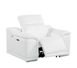 Blackjack Furniture Venice Top Grain Italian Leather Power Recliner Chair with Adjustable Headrest Modern Luxury Seating for Living Room Lounge, White Blackjack Furniture