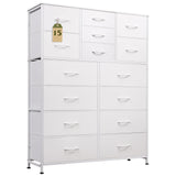 WLIVE Tall White Dresser for Bedroom Furniture, Fabric Dressers Storage Tower with 15 Deep Drawers, Dresser for Closet, Hallway, Entryway, Office, Storage Tower with Cabinet, Metal Frame, Wooden Top WLIVE