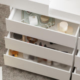 WOODTIME Armoire Bedroom Island with Sliding Glass Top, Wardrobe Closet with 12 Drawers, Walk-in Closet Island Dresser for Bedroom Shops, White WOODTIME