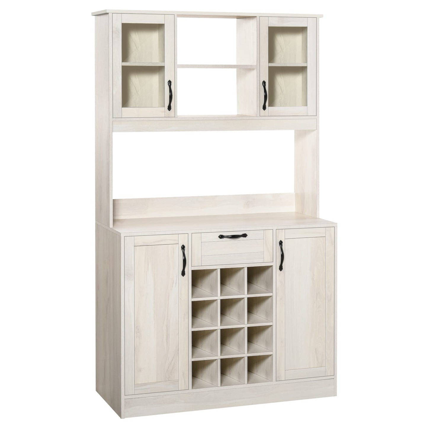 HOMCOM Kitchen Buffet with Hutch, Cupboard, Pantry with Utility Drawer, 4 Door Cabinets, and Optional 12-Bottle Wine Rack, White