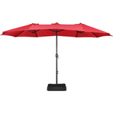 Yaheetech 15 ft Triple-size Patio Umbrella w/Base Included - Market Extra-Large Double Sided Umbrella - Twin-size Patio Parasol w/Easy Crank & 12 Strong Ribs & Ventilation Openings, Red Yaheetech