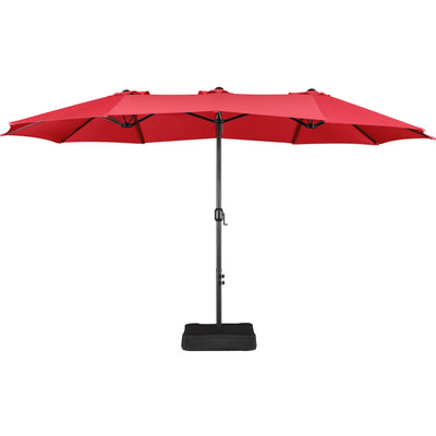 Yaheetech 15 ft Triple-size Patio Umbrella w/Base Included - Market Extra-Large Double Sided Umbrella - Twin-size Patio Parasol w/Easy Crank & 12 Strong Ribs & Ventilation Openings, Red