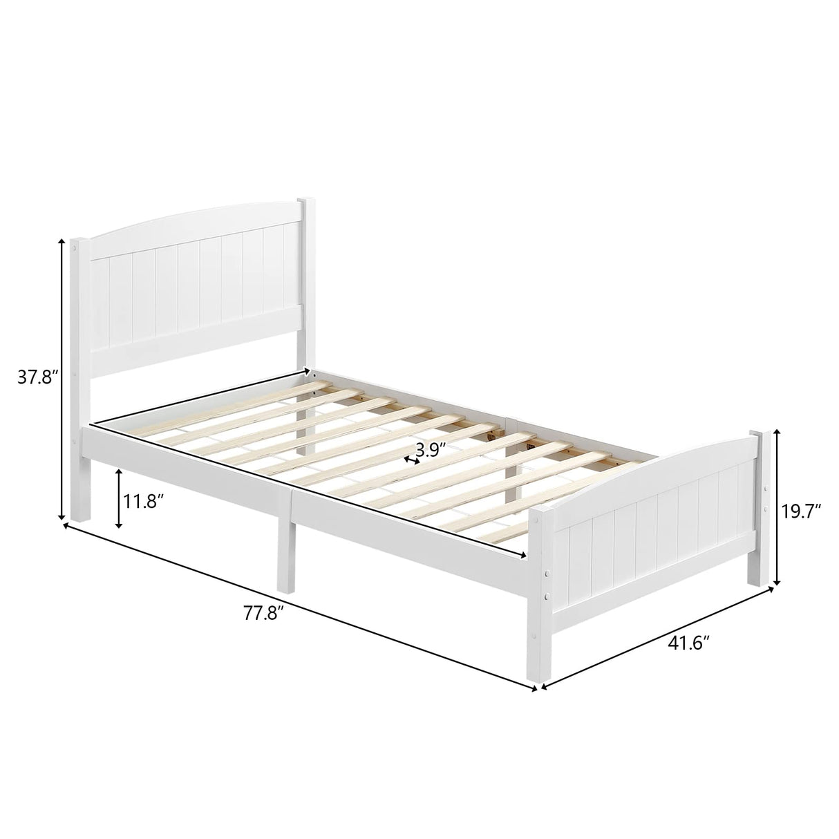 Karl home Wood Bedframe Twin Bed Frame with Headboard Bedroom Platform Bed with Footboard, 12 Wood Slat Support, No Box Spring Needed, White Karl home