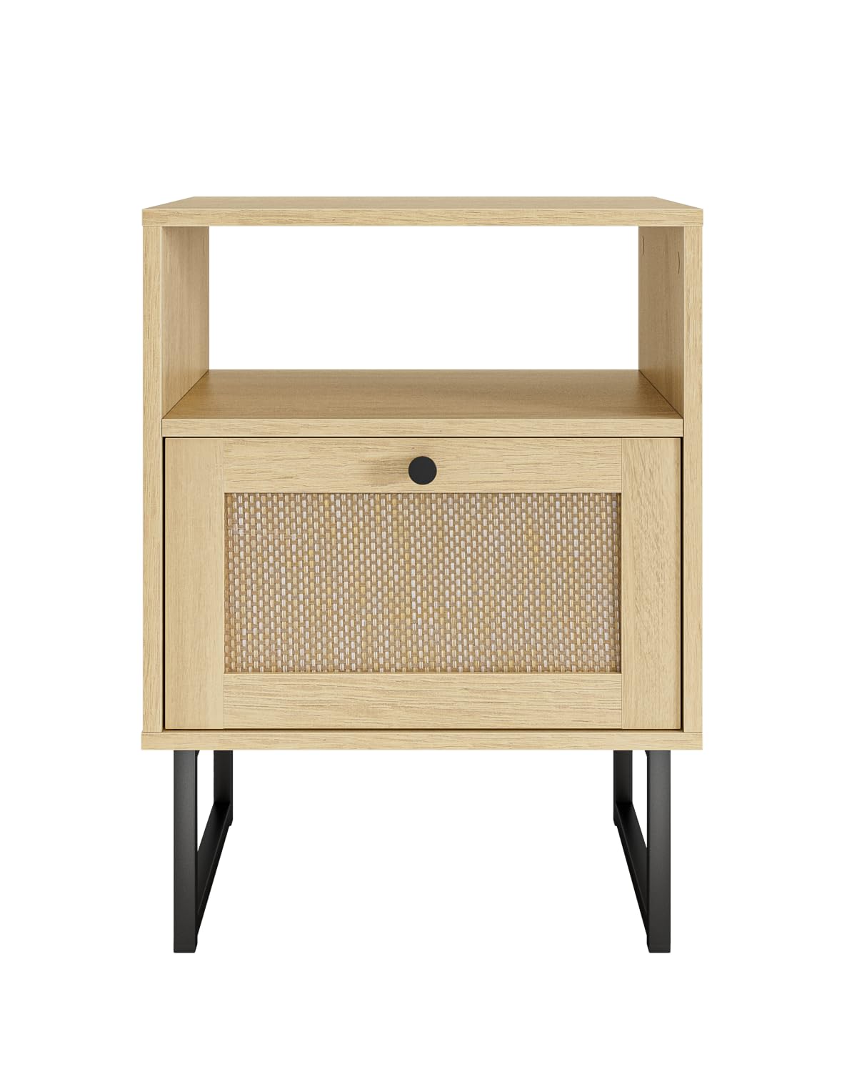 Acodaiuy Rattan Night Stand, Modern Boho Nightstand with Storage Drawer, Wood Bedside Table with Open Shelf, Side End Table for Bedroom,Living Room,Oak Acodaiuy