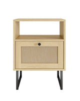 Acodaiuy Rattan Night Stand, Modern Boho Nightstand with Storage Drawer, Wood Bedside Table with Open Shelf, Side End Table for Bedroom,Living Room,Oak Acodaiuy