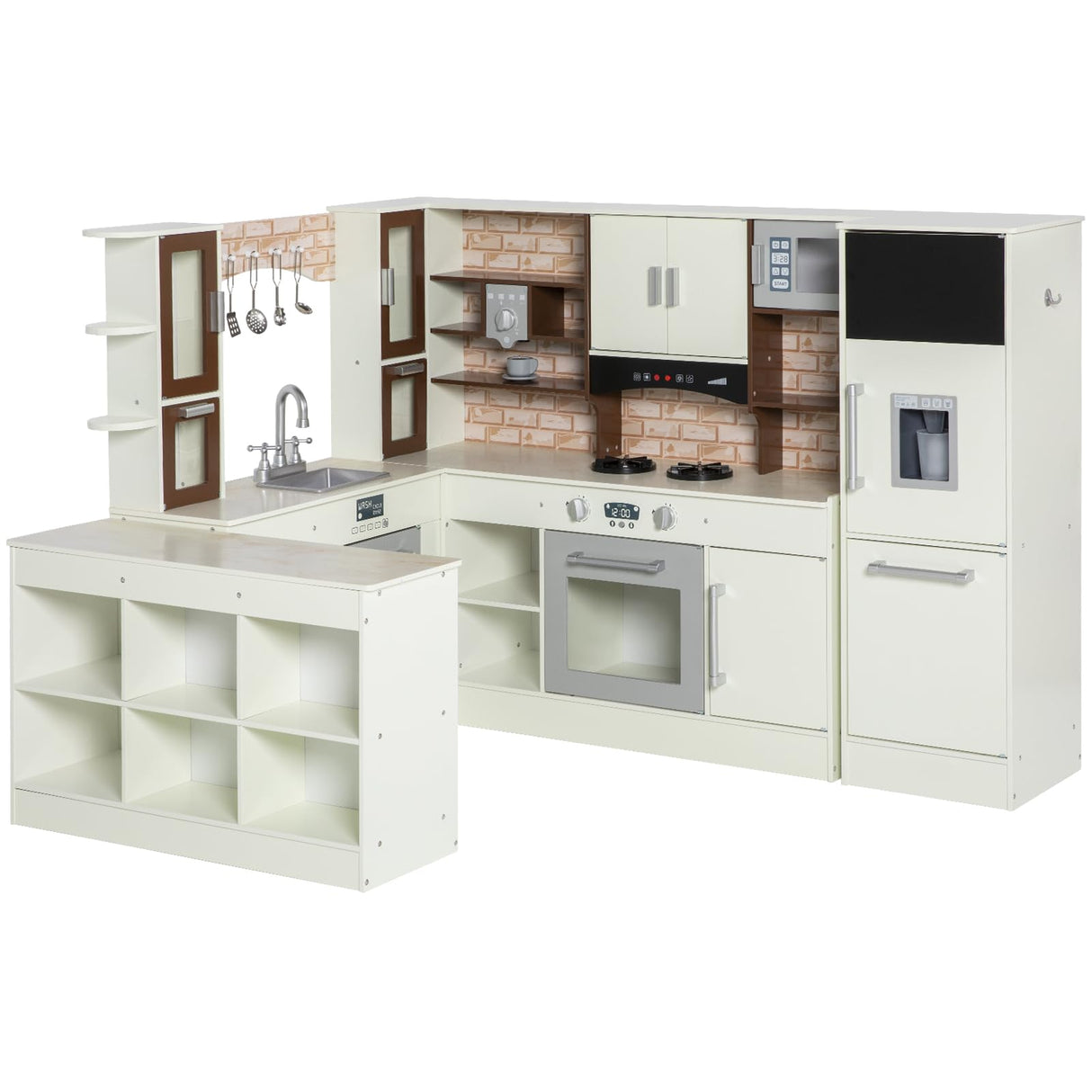 BRINJOY 3-Piece Kids Kitchen Playset, Walk-in Wooden Play Kitchen Set for Toddlers, Modular Pretend Play Kitchen w/Light&Sound, Large Corner Kitchen Cooking Toy w/Coffee Capsule, Gift for Girls Boys BRINJOY