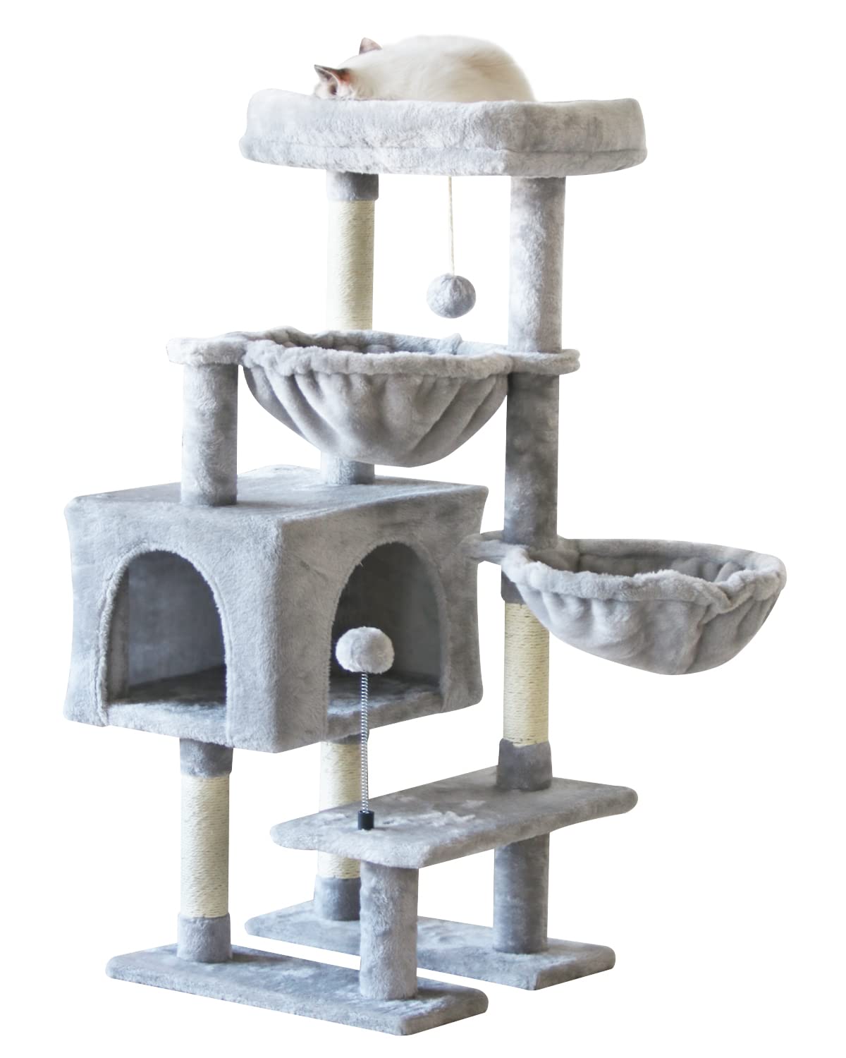 KIYUMI Cat Tree Cat Tower Condo with Sisal Scratching Post for Indoor Cats Cat Tree Cat Furniture with Hammock Perch and Kitten Ball Toys, Multi-Level Pet Activity Center Grey KIYUMI