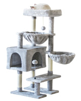 KIYUMI Cat Tree Cat Tower Condo with Sisal Scratching Post for Indoor Cats Cat Tree Cat Furniture with Hammock Perch and Kitten Ball Toys, Multi-Level Pet Activity Center Grey KIYUMI
