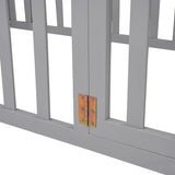 Okak Twin Size Montessori Floor Bed with Safety Guardrails and Playful Door, Light Gray Okak