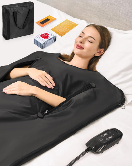 MIXC Infrared Sauna Blanket with Arm Holes for Home Use, Portable Design and Full Body Detox & Relaxation, Highest 176℉, 20-60 Minutes Timer, 6 ft x 2.65 ft Black MIXC