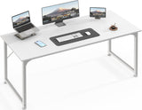 Huuger Computer Desk, 55 Inch Office Desk, Gaming Desk with Storage, Writing Desk Work Desk for Home Office, Study, Modern Simple Desk, Large Legroom, Metal Frame, White Huuger