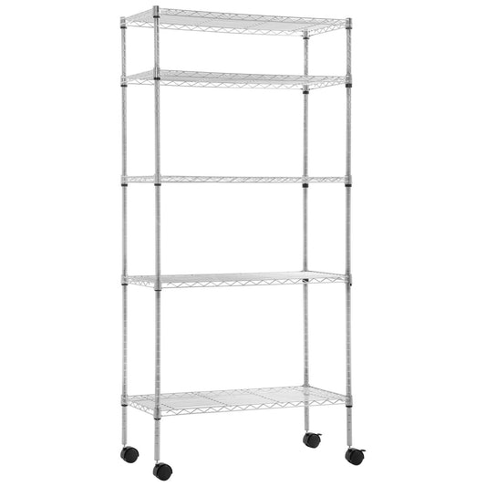 BestOffice 14"x30"x60" Storage Shelves Heavy Duty Shelving 5 Tier Layer Wire Shelving Unit with Wheels Metal Wire Shelf Standing Garage Shelves Storage Rack,Adjustable NSF Certified (Chrome)