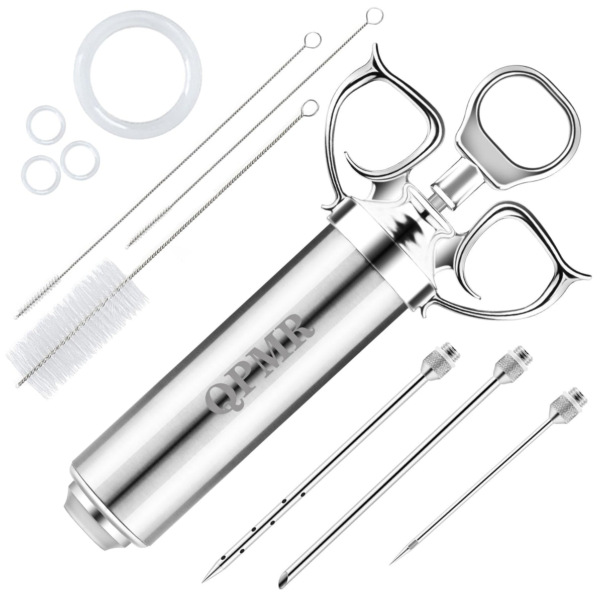 QPMR Meat Injector Syringe Kit, 2-oz Large Capacity Marinade Turkey Injector with 3pcs Stainless Steel Marinade Injector Needles for BBQ Grill Smoker & Turkey & Brisket QPMR