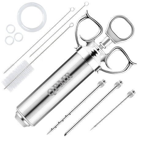 QPMR Meat Injector Syringe Kit, 2-oz Large Capacity Marinade Turkey Injector with 3pcs Stainless Steel Marinade Injector Needles for BBQ Grill Smoker & Turkey & Brisket QPMR