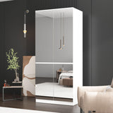 FAMAPY 4 Door Wardrobe Closet with Mirrors, Armoire Wardrobe Closet with Hanging Rod, Mirrored Armoire for Bedroom White (31.5”W x 15.7”D x 70.9”H) FAMAPY