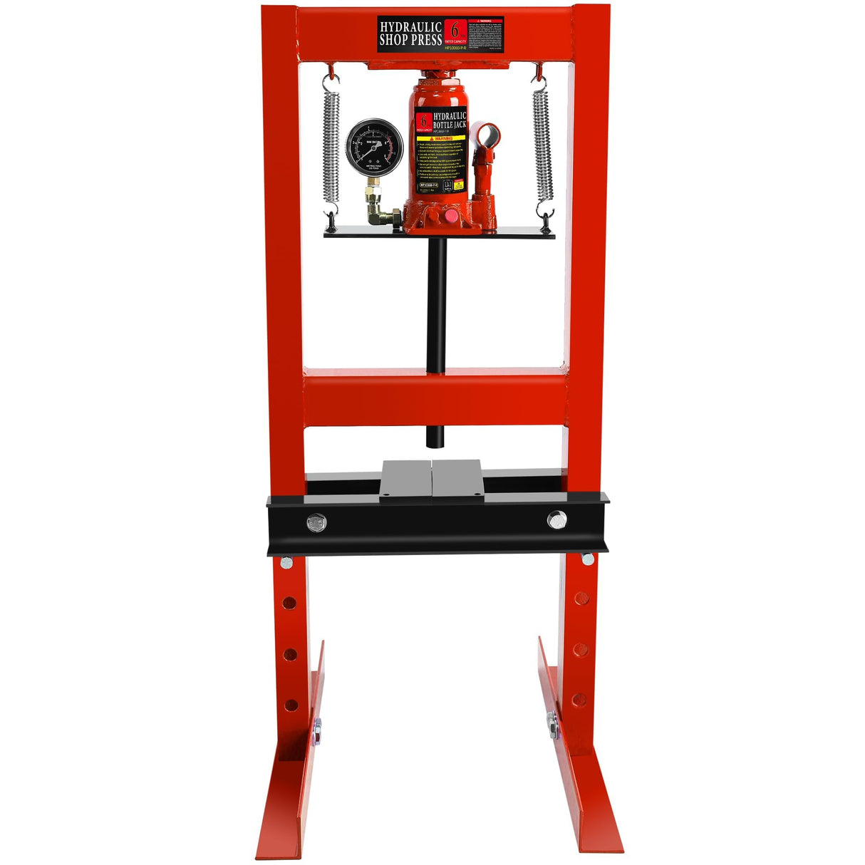 6 Ton Hydraulic Shop Press, Heavy Duty H-Frame Carbon Steel Body Garage Floor Adjustable Shop Press with Visible Pressure Gauge, Working Height 2.2" to 9.4" red CuisinSmart