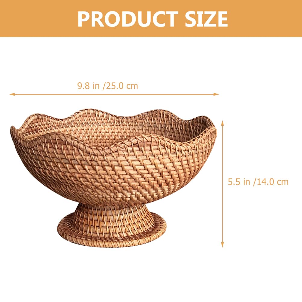PRETYZOOM Rattan Fruit Bowl, 10 inch Natural Wicker Basket Fruit Plate Bread Display Stand with Base, Kitchen Counter Wicker Storage Basket Storage Serving Baskets PRETYZOOM