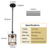 Farmhouse Glass Pendant Light Fixtures,Wood Pendant Light,Adjustable Rustic Farmhouse Pendant Light for Foyer, Sink, Kitchen Island, Porch (1 Light) Raxighn
